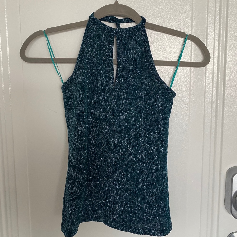 TOPSHOP Teal, Sparkly, Halter Top